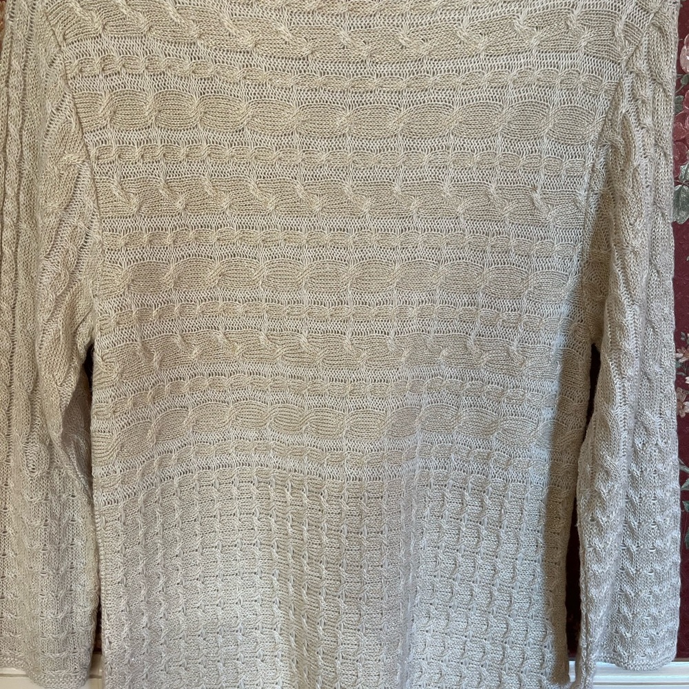 NWT Ruby Rd. Cream Metallic gold Cable Knit Sweater. - Picture 3 of 6